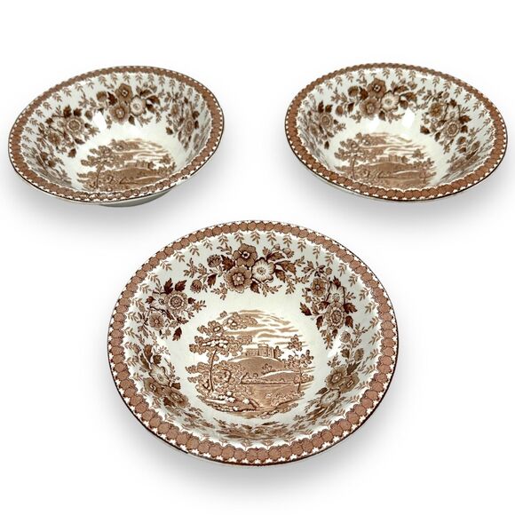Vintage Ridgway Bowls Lot 3 Staffordshire Antique Brown Woodland Transferware - Picture 1 of 11